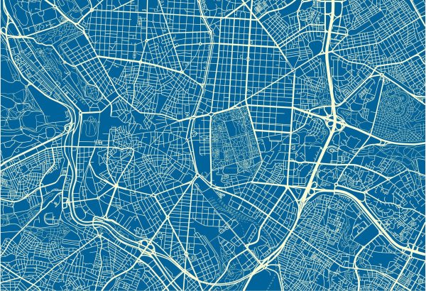 Blue map with light blue roads